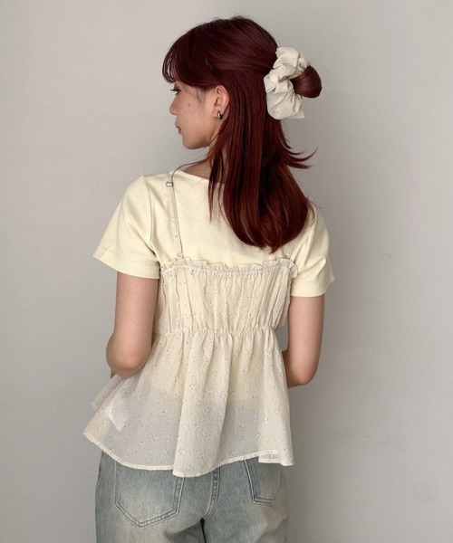 アンサンブル シュシュ付花柄キャミ×リブＴＯＰＳＳＥＴ archives アンサンブル シュシュ付花柄キャミ×リブ