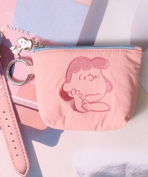 PEANUTS ポーチ (ACT)「PEANUTS」フェイス 刺繍 ナイロン ミニポーチ