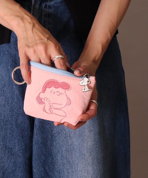 PEANUTS ポーチ (ACT)「PEANUTS」フェイス 刺繍 ナイロン ミニポーチ