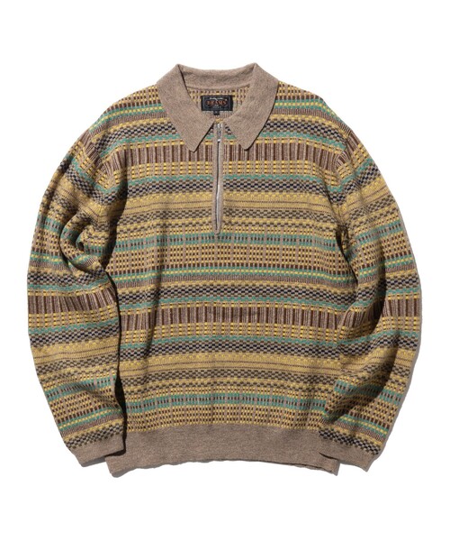BEAMS+（ビームスプラス） ポロシャツ ジャカード ハーフジップ ニット