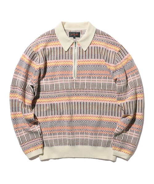 BEAMS+（ビームスプラス） ポロシャツ ジャカード ハーフジップ ニット
