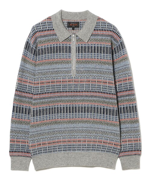 BEAMS+（ビームスプラス） ポロシャツ ジャカード ハーフジップ ニット