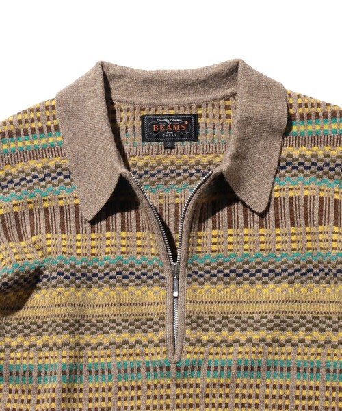 BEAMS+（ビームスプラス） ポロシャツ ジャカード ハーフジップ ニット