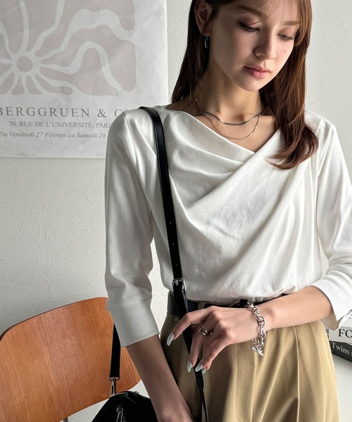 「classicalelf」 7分袖カットソー MEDIUM グレイッシュベージュ レディース