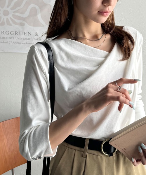 「classicalelf」 7分袖カットソー MEDIUM グレイッシュベージュ レディース