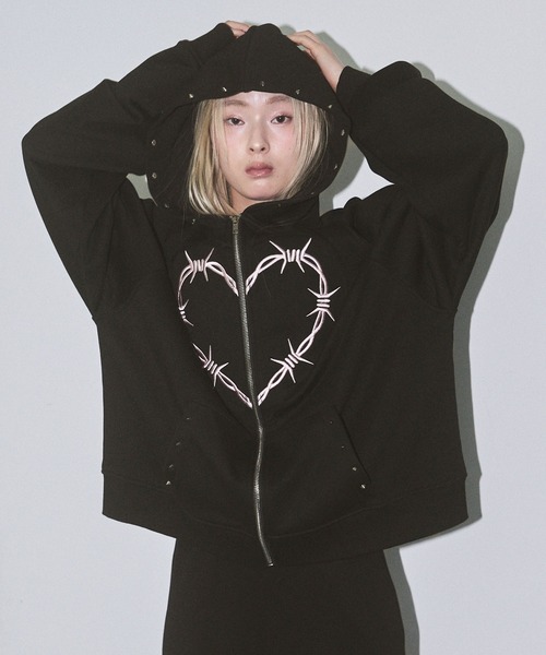Heart Tattoo パーカー Heart Stitch Studded Hoodie / ハートステッチ