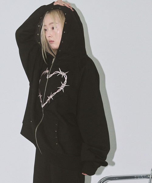 Heart Tattoo パーカー Heart Stitch Studded Hoodie / ハートステッチ