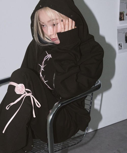 a*.様 Tattoo Hearts ブラック パーカー Sサイズ Heart Tattoo パーカー Heart Stitch Studded Hoodie / ハートステッチ