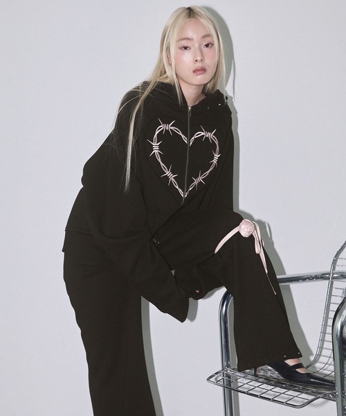 Heart Tattoo パーカー Heart Stitch Studded Hoodie / ハートステッチ