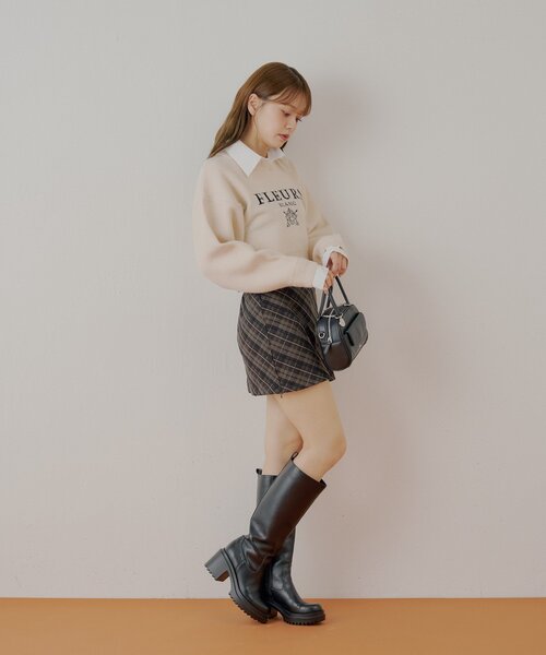 チョコミント エトロ ニットセーター フラッグ刺繍 42 16Q12 ems excite（エムズエキサイト）の「フロント刺繍NT（ニット/セーター