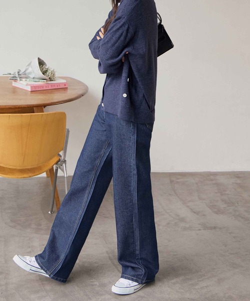 ワイドパンツ ジーンズ デニム デニムパンツ ストライプストレート