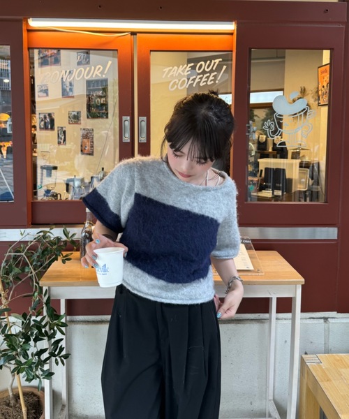 shesame」 半袖ニット LARGE ネイビー レディース : ZOZOTOWN Yahoo!店