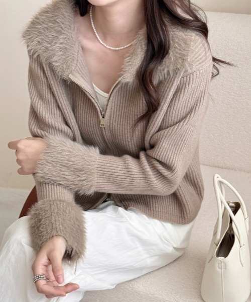 シルク カシミア ニット ファー付き セーター 長袖 ファーニット | ファッション通販サイト NUGU