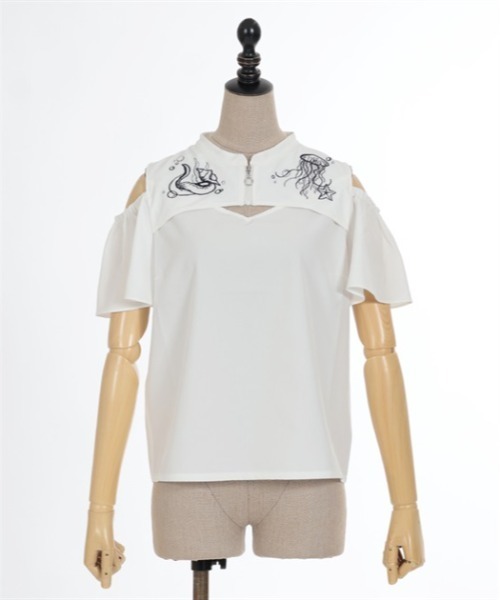 「axes femme POETIQUE」 半袖ブラウス MEDIUM ブラック レディース_画像2