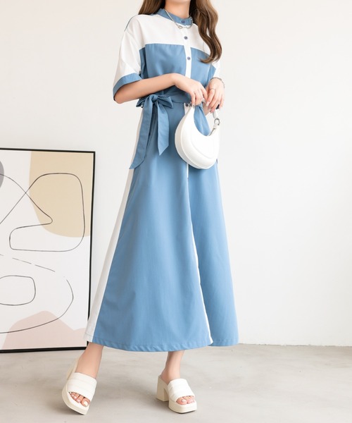 「emi+」 半袖ワンピース S ブルー レディース_画像3