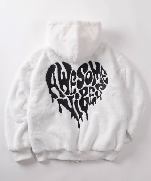 ブルゾン アウター 「82」ハートロゴ刺繍 ファー フードブルゾン