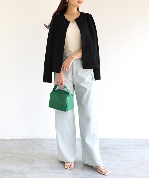 「andme」 「alma design」ノーカラージャケット L ブラック レディース_画像7