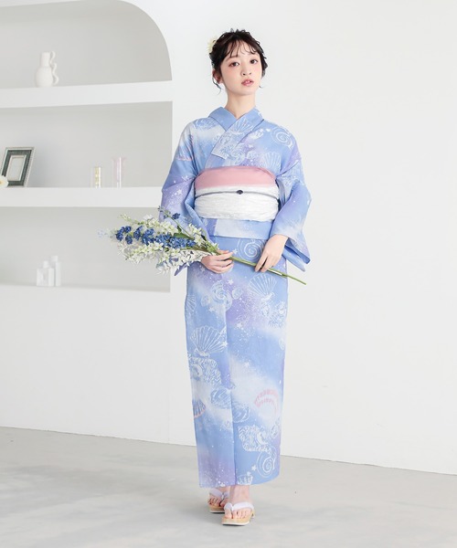 KIMONOMACHI 浴衣 レディース浴衣2点セット 3L/4L（綿浴衣＋しわ兵児帯