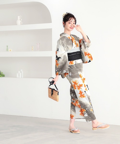 KIMONOMACHI 浴衣 レディース浴衣2点セット 3L/4L（綿浴衣＋しわ兵児帯