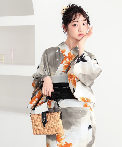 KIMONOMACHI 浴衣 レディース浴衣2点セット 3L/4L（綿浴衣＋しわ兵児帯