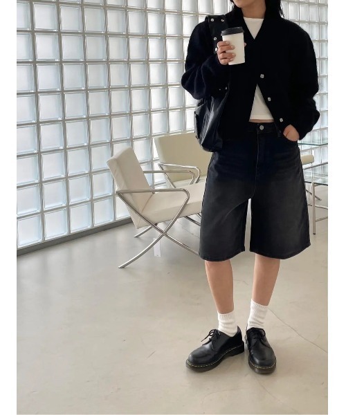 「BLACKUP」 デニムハーフパンツ LARGE ブラック レディース_画像2