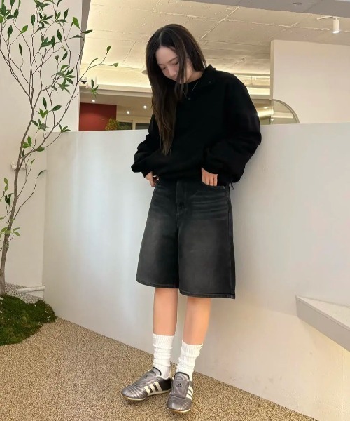 「BLACKUP」 デニムハーフパンツ LARGE ブラック レディース_画像4