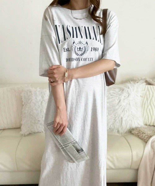 「GeeRA」 Tシャツワンピース LARGE チャコール レディース_画像2