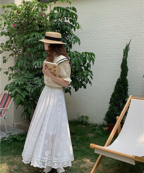 N.s スカート ランダム花柄レースロングスカート レディース