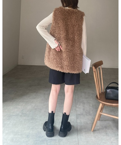 ベスト ジレ ノーカラーポケット付きボリュームファーベスト レディース She's Closet ベスト ジレ ノーカラーボリュームプードルファー