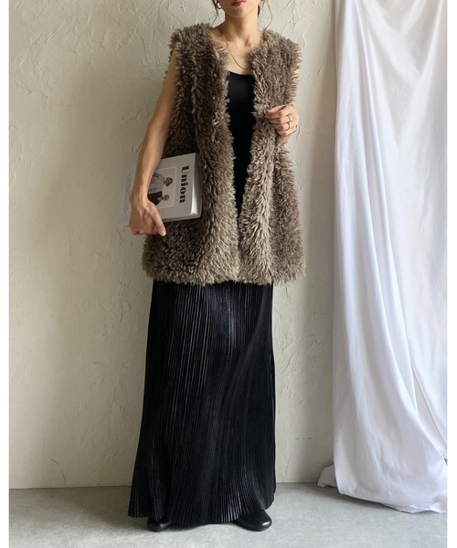 She's Closet ベスト ジレ ノーカラーボリュームプードルファーベスト
