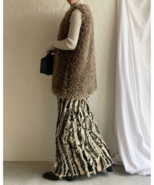 She's Closet ベスト ジレ ノーカラーボリュームプードルファー