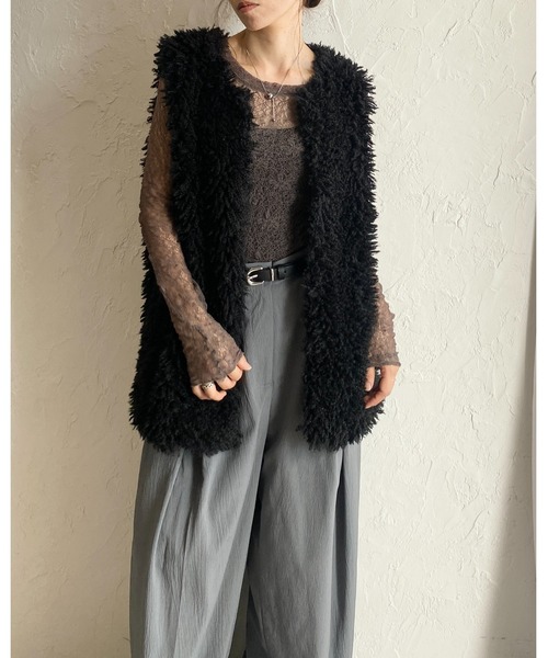 She's Closet ベスト ジレ ノーカラーボリュームプードルファー