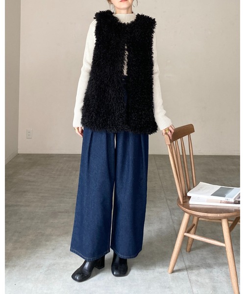 She's Closet ベスト ジレ ノーカラーボリュームプードルファーベスト