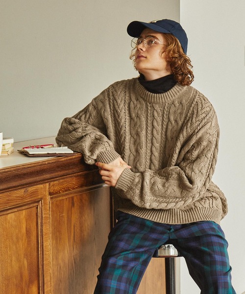 エーケーエム クルーネックフィッシャーマンニット セーター 長袖 プルオーバー EMMA CLOTHES（エマクローズ） セーター ニット フィッシャーマン