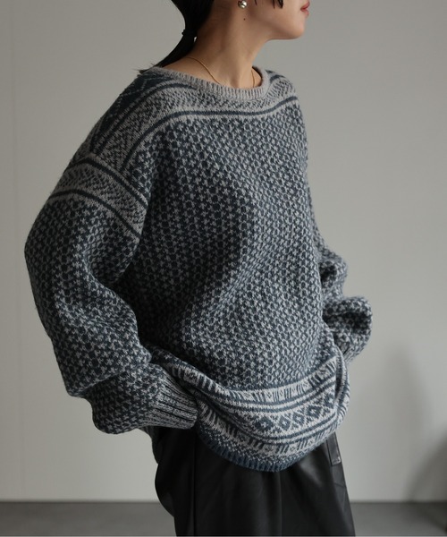 ap retro ニット セーター 幾何学柄ニットプルオーバー レディース