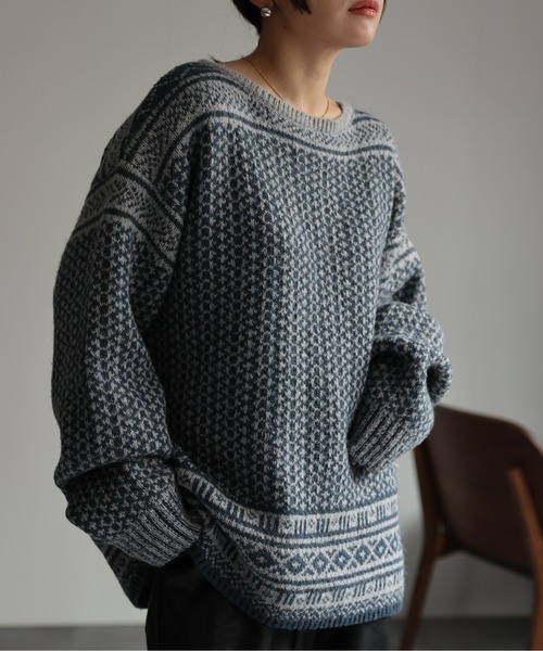 ap retro ニット セーター 幾何学柄ニットプルオーバー レディース