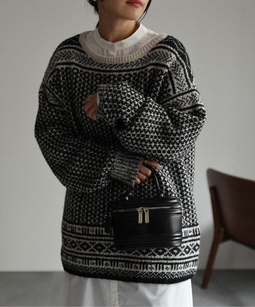 ap retro ニット セーター 幾何学柄ニットプルオーバー レディース