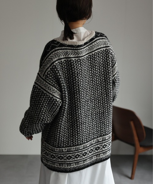 ap retro ニット セーター 幾何学柄ニットプルオーバー レディース