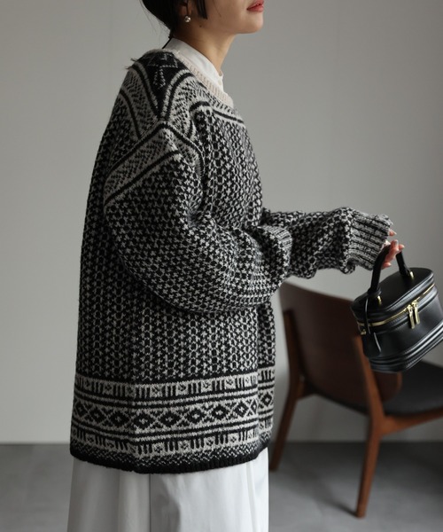 ap retro ニット セーター 幾何学柄ニットプルオーバー レディース