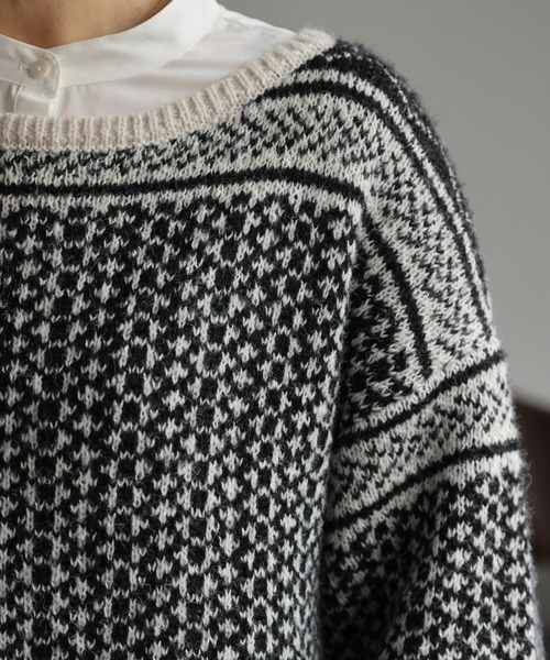 ap retro ニット セーター 幾何学柄ニットプルオーバー レディース