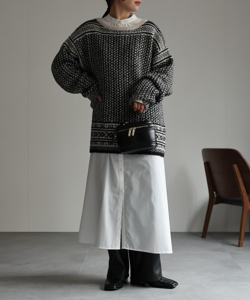ap retro ニット セーター 幾何学柄ニットプルオーバー レディース