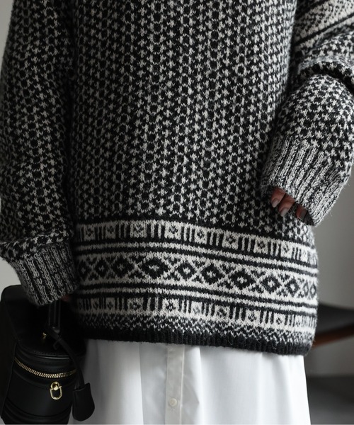 ap retro ニット セーター 幾何学柄ニットプルオーバー レディース