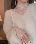 tシャツ ハイネック花柄シアートップス レディースの詳細画像1
