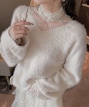 tシャツ ハイネック花柄シアートップス レディースの詳細画像2