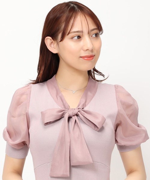 MISCH MASCH ワンピース 2024春夏新作シアーボウタイニット