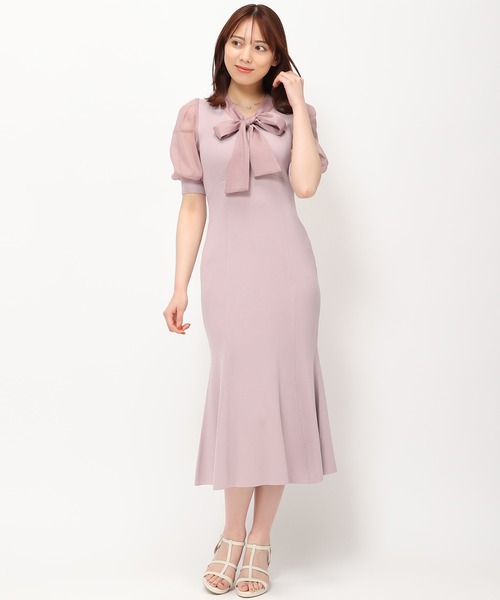 MISCH MASCH ワンピース 2024春夏新作シアーボウタイニット