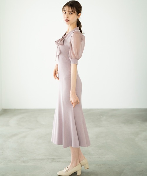 MISCH MASCH ワンピース 2024春夏新作シアーボウタイニット