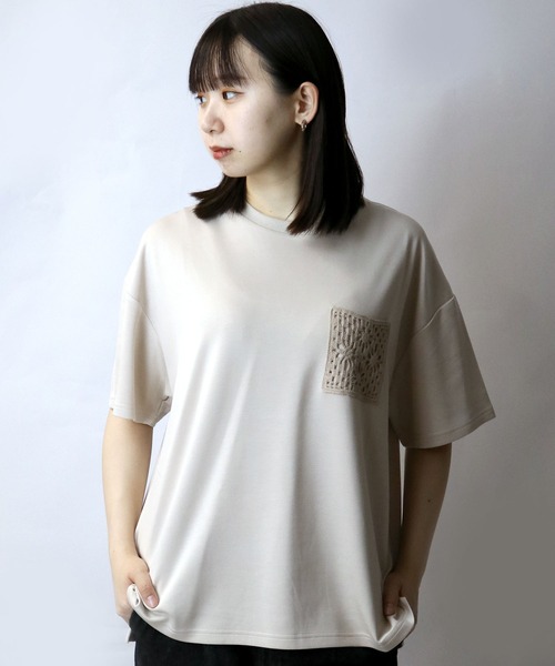 Starting Over tシャツ crochet pocket double knit T-shirt