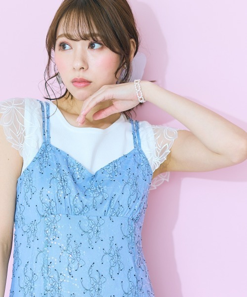 l*i様 Smyeon レース付きキャミワンピース ストライプレース キャミワンピース/レースワンピース