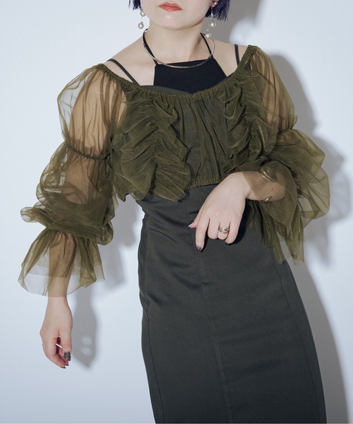 Ezick シャツ ブラウス Candy sleeve 2way チュールボレロ レディース